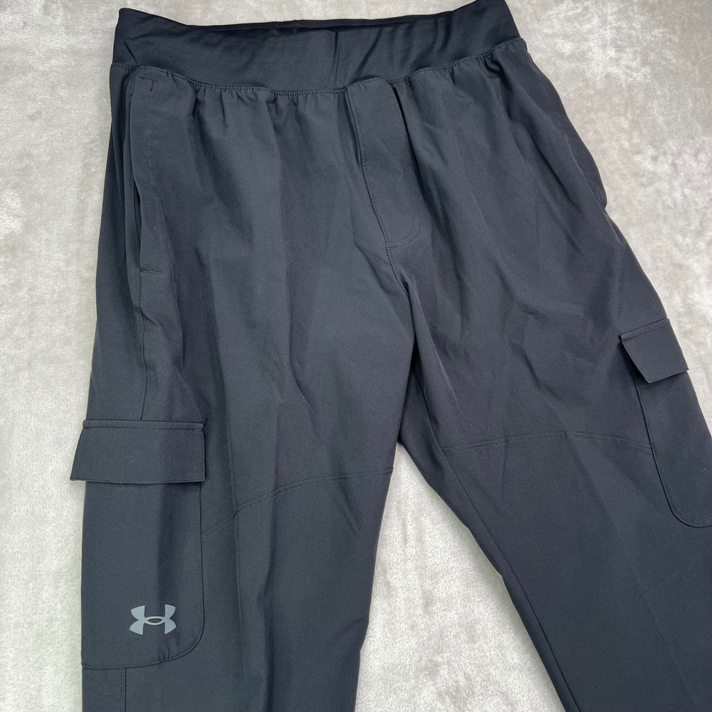 Under Armour Cargo Jogger Pants‎ Mens Large Black Solid Elastic Waist Tapered